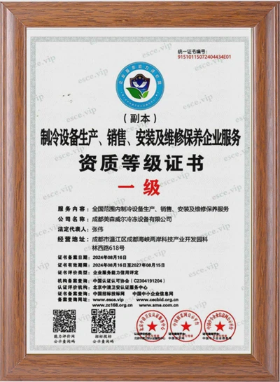制冷设备服务资质一级证书